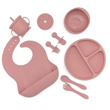 Load image into Gallery viewer, Silicone Feeding Set (Suction Cup Base) - Dusty Rose - Bonus Baby Led Weaning Cutlery Set
