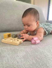 Load image into Gallery viewer, 4 in 1 Teething Puzzle Colours and Shapes Set | Montessori Developmental Toy | Learn Colours Shapes | Natural Timber Base and Food Grade Silicone | Dishwasher Safe Shapes
